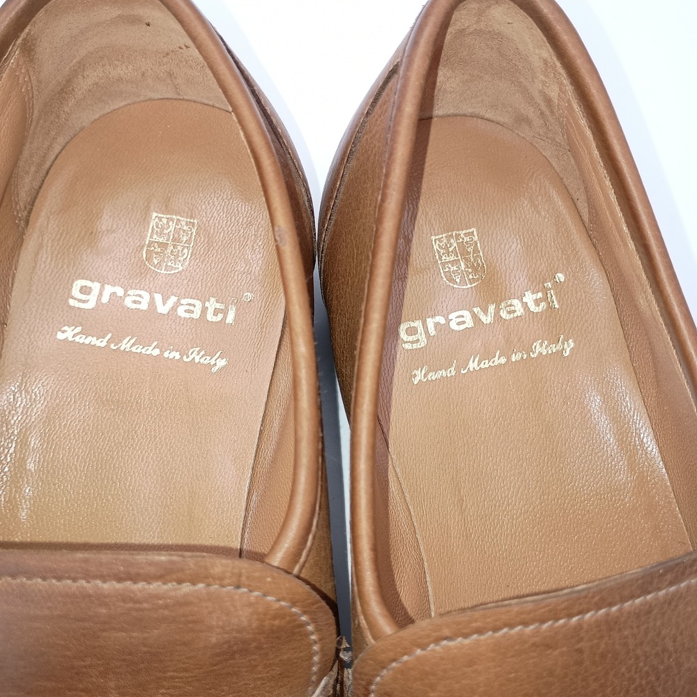 Gravati Mens Tan Brown Leather Penny Loafers Hand Made in Italy Vibram Size 9 M - Picture 7 of 8